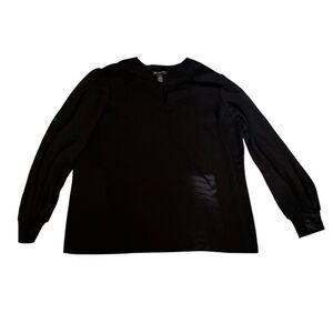 INC Women's Black Split Neck Blouse Size 3X Long Sleeve Casual‎